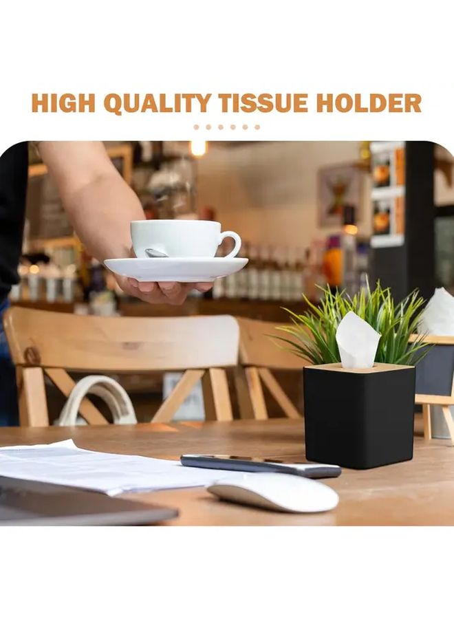 قطعتان غطاء صندوق المناديل البلاستيكي المربع حامل خشبي أسود للحمام المطبخ المكتب - Image 5